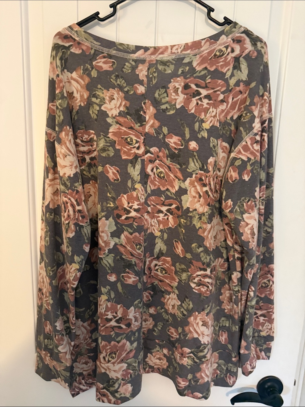 Sew In Love Gray long sleeve with Pink Rose Floral Print worn once!! - Picture 3 of 5